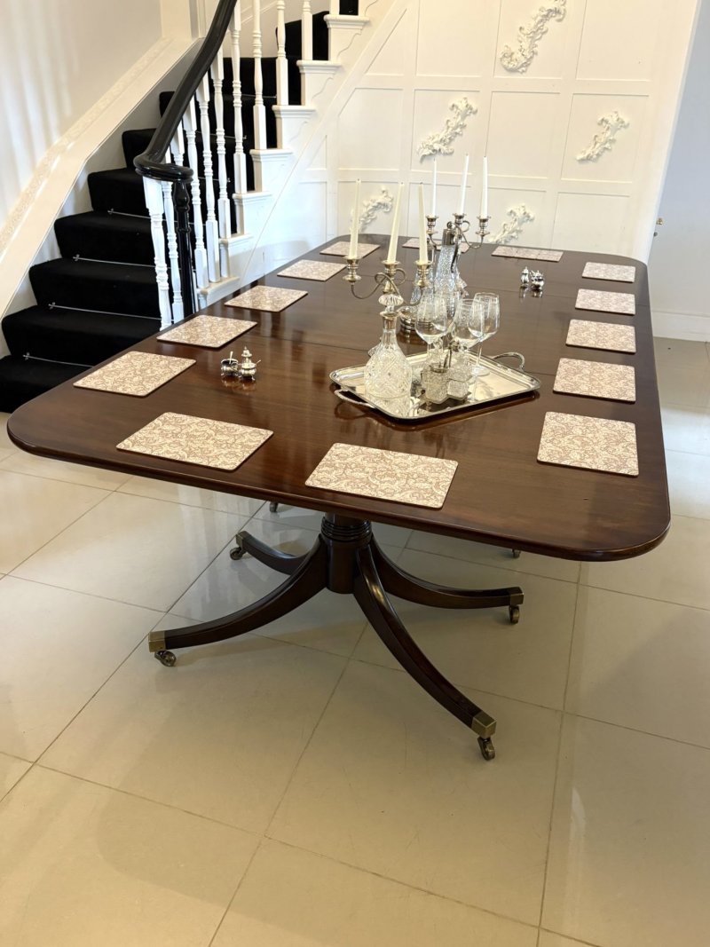 Large Antique Edwardian 18 Seater Superb Quality Figured Mahogany 3 Pilar Dining Table - Image 4